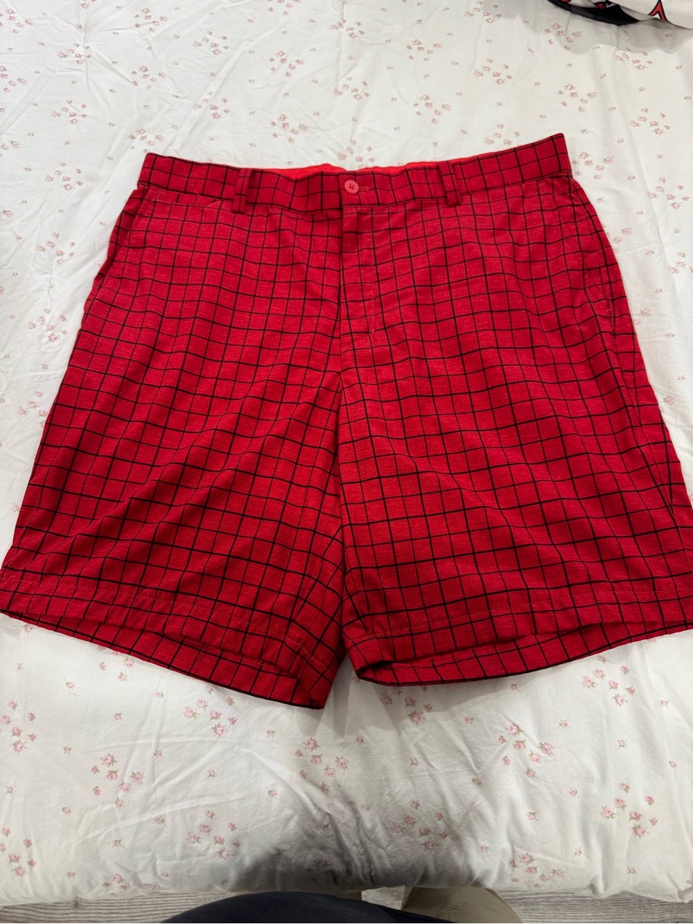 Nike Red Windowpane Flat-Front Men’s golf Shorts
